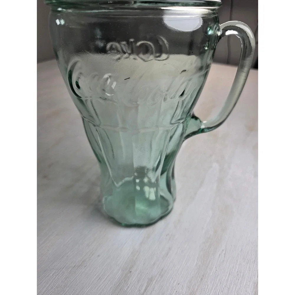 Vintage Coca Cola Glass Pitcher Georgia Green Coke Embossed Ice Lip 9 Inch Boho